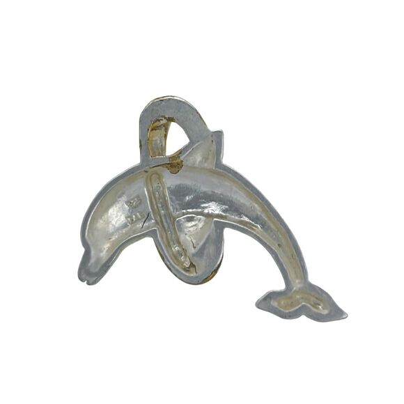 Vintage FAS Sterling Silver 925 Dolphin Jumping Through A Gold Tone Hoop Pendant - Picture 2 of 7